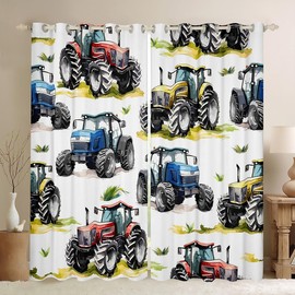 jejeloiu Tractors Darkening Drapes (2 Panels, 52 x 84 Inch) Boys Cartoon Farm Truck Curtains for Bedroom Living Room Construction Cars 30%-50% Blackout Curtains Cartoon Car Window Treatments