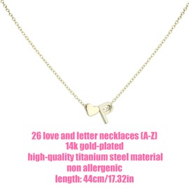 Mikovivi Women's Gold Heart-Shaped Letter Necklace, Gold-Plated Heart-Shaped Letter Necklace Gold Heart Initial Necklace Birthday Gift Valentine's Day Present for Women Girls (P)