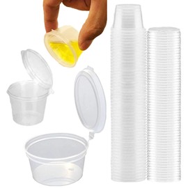 Felizchi Dressing Cup Disposable with Hinged Lid, No Leak, 0.9 fl oz (25 ml), 1.9 fl oz (50 ml), 50 Pieces, 100 Packs (50, 50 ml)