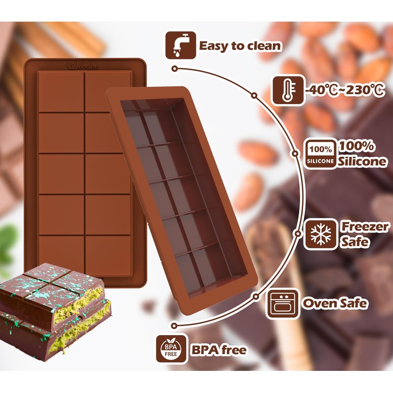 Webake The Original Deep Chocolate Bar Molds 2 Pack, 1