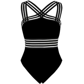 Hilor Women's One Piece Swimwear Front Crossover Swimsuits Hollow Bathing Suits Monokinis