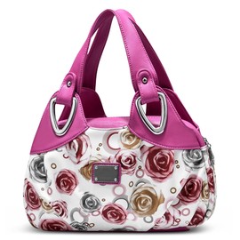 DIRRONA Trend Women Handbag Shoulder Bag Print Handbags For Ladies Casual Wrist Bag Waterproof PU Leather Compact Womens Handbag Flower Red A
