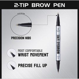 Curved Eyebrow Pen, 2 in 1 Dual Ended Microblading Eyebrow Pencil with Micro-Fork-Tip and Precise Brush-TipLast All Day (Dark Brown)