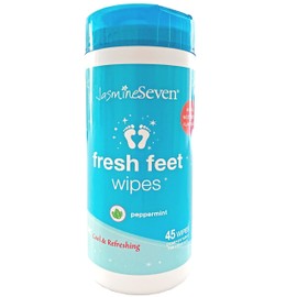Fresh Feet Wipes - Peppermint - 45-count Resealable Canister (Natural Foot and Body Wet Wipes) - by Jasmine Seven