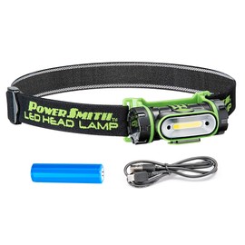PowerSmith PHLR25FS 250 Lumen Rotatable Weatherproof Impact-Resistant Rechargeable Lithium-ion Flood LED Headlamp with Motion Activated Sensor, High, Low, and Flashing Modes, and Adjustable Head Strap , Black