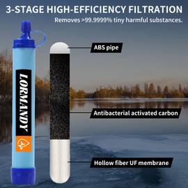 Outdoor Water Filter - Drinking Water Filter for 5000 Litres of Filtered Water - Carabiner and Extension Straw, Kills 99.999% of All Bacteria and Germs - Outdoor Filtre Purificateur d'eau, Blue