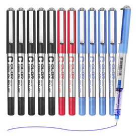 EYEYE Needle Rollerball Pens 0.5mm, 12 Pack 3 Colors Extra Fine Point Roller Ball Pen Quick Dry, Liquid Ink Pens Fine Point Smooth Writing Pen for Journaling, Note Taking, Office, School Supplies