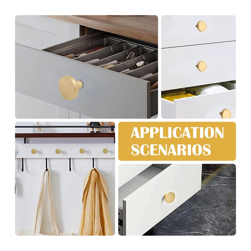 6 Pcs Drawer Knobs, Gold Drawer Handles, Round Cabinet &
