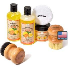 CLARK'S Cutting Board Oil And Wax Kit - Restore The Beauty Of Your Wood - 3-Step Care Solution - Clean Your Wood In All Natural Chemical Free Way - Prevents Cracking Or Warping - Food Safe
