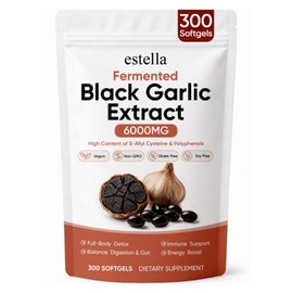 estella Fermented Black Garlic Extract, 90-Day Matured with S-Allyl Cysteine, Odorless Garlic Supplement for Daily Digestive Balance, Vegetarian, All-Natural, Non-GMO, 300 Softgels(1pcs)