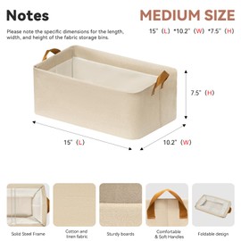 6 Pack collapsible rectangle fabric storage bins with metal frame，Closet Storage baskets for organizing with Handles for Home and Office(Beige 15"L*10.2"W*7.5"H)