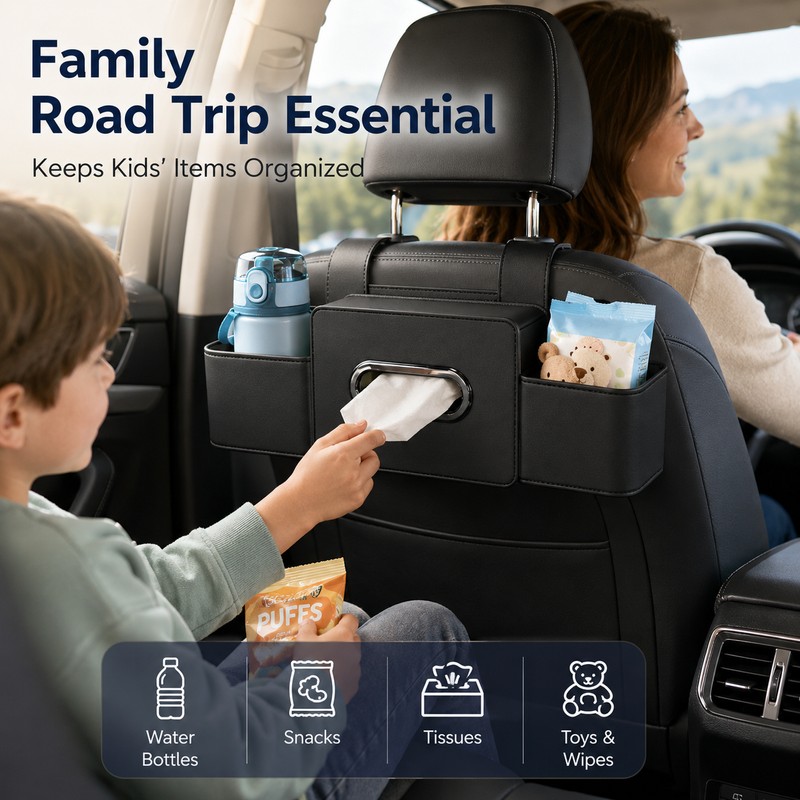 Car Back Seat Organizer for Travel – 4-in-1 ABS Storage