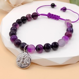 Amethyst Bird Bracelets for Women Teens Silver Stainless SteelHummingbird Eagle Flamingo Owl Bracelet Animal Jewelry Gift for for Daughter Niece Sister Inspirational Bracelet for Animal Lover (Bee Bracelet Purple)