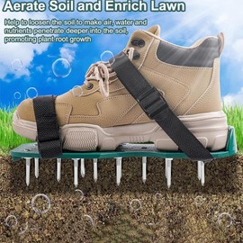 MTSDM 1 Pair Lawn Spike Shoes, Garden Farm Sowing Loosening Soil Grass Nail Shoe Lawn Aerator Spike with 3 Straps, Reduces Thatch, Revives Soil Health, Yard Seeding Nonslip, One Size Fit Nearly All