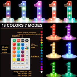 Pooqla Colorful Marquee Numbers with Remote, RGB Light Up Numbers, Glitter LED Lighted Number Lights Battery Powered, Christmas Birthday Gift Home Bedroom Wedding Shiny Party Decoration, Number 2