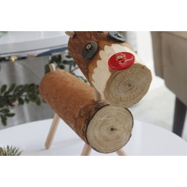 Marco Paul Interiors ® Christmas Log Wooden Reindeer Ornaments Home Decor Traditional Free Standing Figurines Rudolph Festive Family Figure Garden Decorations Outdoor Xmas Deer Stag - Set of 3