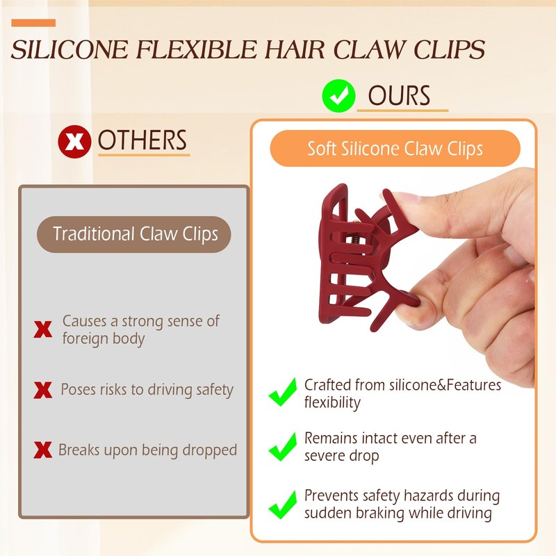 6PCS Small Soft Hair Clips for Women, 2.36 Inch Non-slip