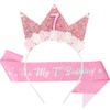 SuPoo 7th Birthday Crown and Sash - Pink Birthday Headband