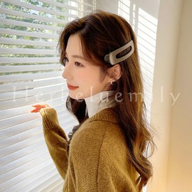 Herbeluemily Hair Clip, Hair Clip, Bangs, Hair Ornament, Oval, Mat, Stylish, Set of 2, D, Burgundy + Brown