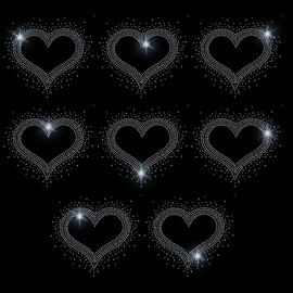 HOBBIESAY Pack of 8 Heart Glass Rhinestone Bedazzled Rhinestones Iron On Hotfix Transfer DIY Decal Patch Appliqué Glittering Bedazzled Crystal Sticker for Clothes Carry Bag DIY Arts Crafts