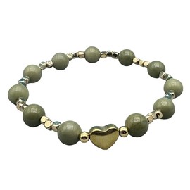 MetJakt Natural Beaded Bracelets for Women - Gem Semi-Precious Gemstone Bracelet, 8mm Love Heart Healing Crystal Bracelets - Elastic Stretch Adjustable Bracelet (avocado jasper)
