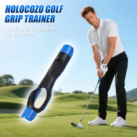 HOLOCOZO Golf Grip Trainer for Right & Left Hand, Swing Training Aid for Correct Hand Position, Anti-Slip Golf Grip Attachment, Muscle Memory Golf Practice Tool for Beginners & Pros (Black Blue)