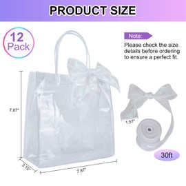 Cenrren 12 PCS Clear Gift Bags with Handle Plastic Transparent Gift Tote Bags with Ribbon Clear Goodie Bags Party Favor Bags for Wedding Birthday Thanksgiving Christmas Baby Shower Bridal Party