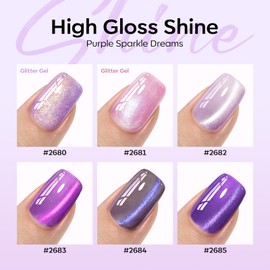 modelones Cat Eye Gel Nail Polish, 6 Colors Purple Pink Glitter Gel Polish Set with Magnet Sparkle Galaxy Series Nail Polish Kit Soak Off Led Nail Art Manicure Salon DIY Gifts