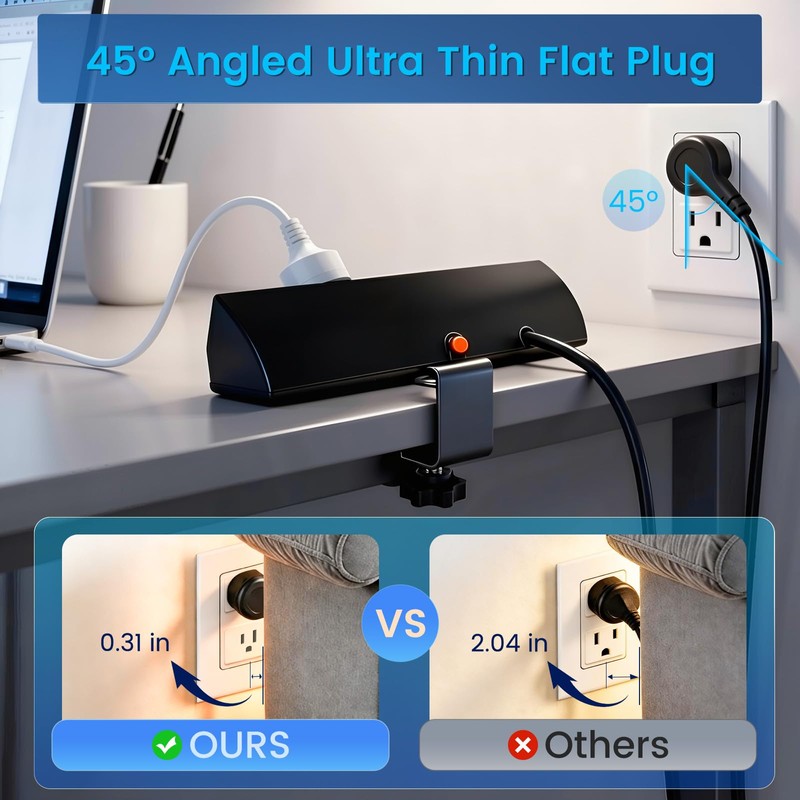 Desk Clamp Power Strip with 40W Total Fast Charging Station,