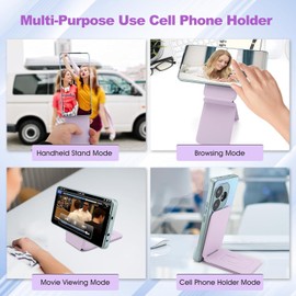 Gugxiom Soporte magnético para teléfono, Trípode plegable con imanes fuertes, Ajuste de ángulo y cuero PU, Compatible con todos los teléfonos inteligentes (Morado)