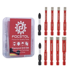 FOCSTOL Diamond Drill Bits Set 10pcs, 3/16''-3/8'' Tile Drill Bit with 1/4 Inch Quick Change Hex Shank for Porcelain Ceramic Tile Marble Granite Quartz