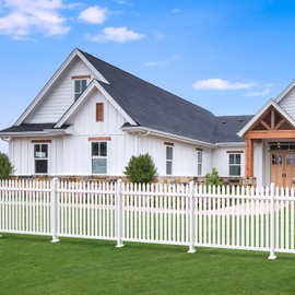 Patio Outdoor Fence 38.6" H x 84" L Vinyl Picket Fence Panels White PVC Decorative Fence for Front Yard Porch Pool Air Conditioner Temporary Safety Dog Fence (34 Pickets, Straight)