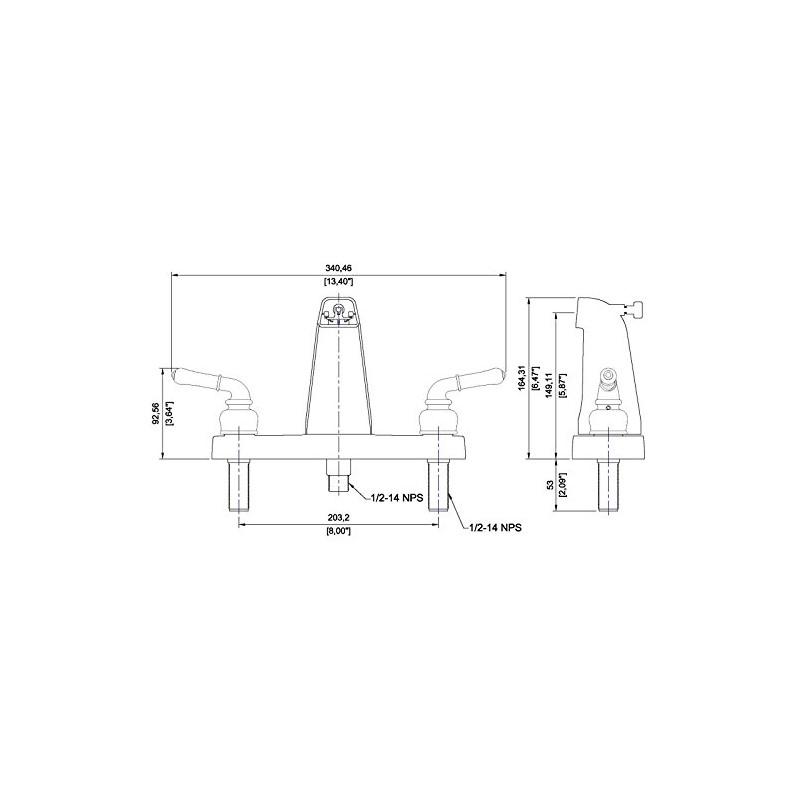 RV Mobile Home Bath Tub and Shower Faucet with 8-in.