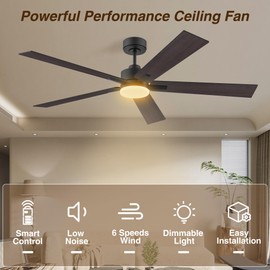 60 Inch Smart Ceiling Fan with Lights Remote,Control via Alexa Google Voice App WiFi,Quiet DC Motor,Dimmable,Outdoor Indoor Modern Ceiling Fans for Large Bedroom Patio Porch,Brown Black Walnut
