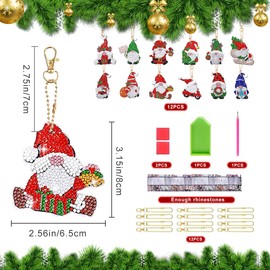 MorLuks Pack of 12 Diamond Painting Christmas, Diamond Painting Keyrings, 5D Gnome Diamond Painting Pendants, DIY Key Chain, Christmas, Craft Set Christmas Children