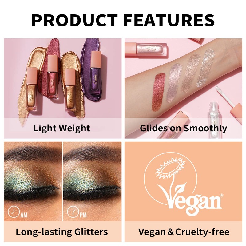 Oulac Liquid Eyeshadow Glitter - Waterproof Glitter Eye Make-Up with