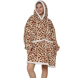 Wearable Animal Blanket Large Oversized Sherpa Comfortable Snuggie for Adults Women, brown