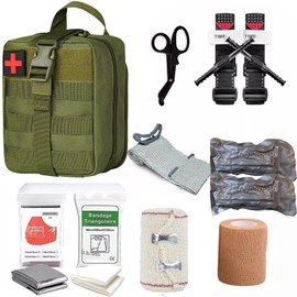 Tactical Emergency First Aid Kit: MOLLE Admin Pouch IFAK - Wound Dressing Blood Control EMT Survival Trauma Kit - Camp Travel Car Medic Kit（Green）