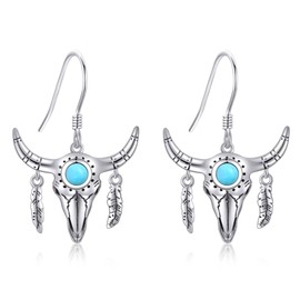 VENACOLY Western Earrings 925 Sterling Silver Cow Skull Turquoise Earrings Western Jewellery for Women Cowgirl, Sterling Silver, No Gemstone