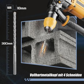 SDS Max Drill Bit 18 x 380 mm, Concrete Drill with 4 Carbide Cutting Edges and Double Helix, Hammer Drill Bit for Concrete, Stone, Natural Stone