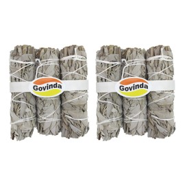 Govinda - 6 Pack - Premium California White Sage Smudge Sticks, Each Stick Approximately 4 Inches Long