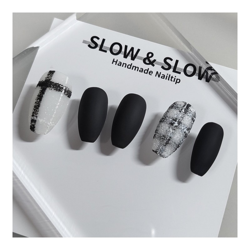[Sl&Sl Nail Tip] Black check nail - Stiletto / [슬앤슬네일팁]