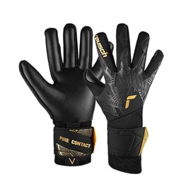 Reusch Pure Contact Infinity Adult Goalkeeper Gloves, Ideal for Artificial Grass, Black/Gold, 9
