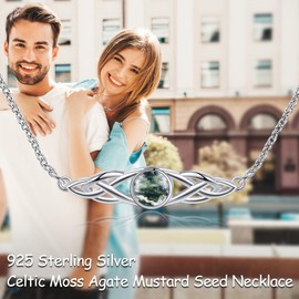POPLYKE Celtic Moss Agate Necklace for Women 925 Sterling Silver Irish Necklace Celtic Knot Choker Moss Agate Jewellery