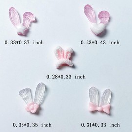 50Pcs Luminous Rabbit Ears Nail Charms,Mix Style 3D Kawaii Rabbits Nail Charms for Acrylic Nails Cute Pink Bunny Ear Star Bow Heart Flower Charms for Nails Glow in The Dark for Nail Supplies Nail Art
