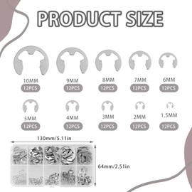 Safety Washers, 120 Piece Snap Ring Set, Stainless Steel Circlip Circlips with Plastic Box, Snap Rings, Locking Washer for Shaft Mounting Parts - 10 Models (1.5-10 mm)