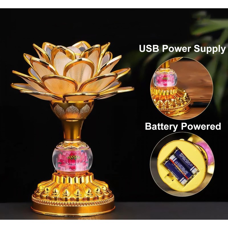 Omeet Colorful LED Lotus Buddhist Lamp, Gradient Buddha Light for