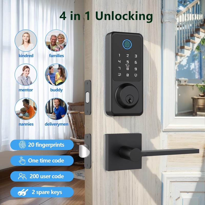 Secusly Smart Door Lock Set, Fingerprint Door Lock with Lever