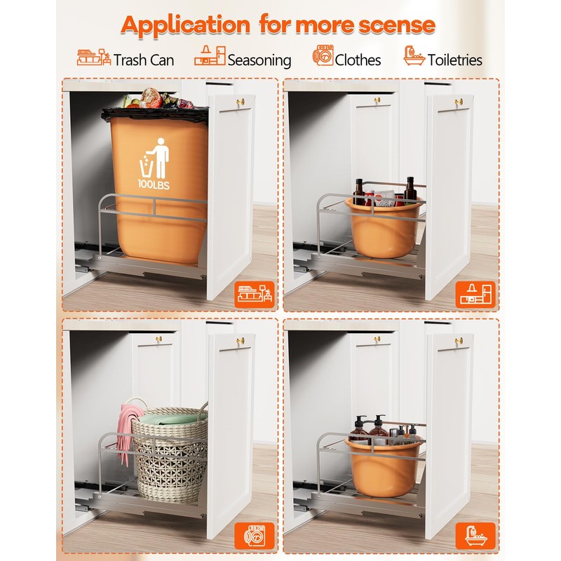 LIONONLY Pull Out Trash Can Under Cabinet Kit with Soft-Close