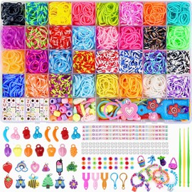 2700+ Kit para Hacer Pulseras de Goma,32 Colores Kit de Ligas para Pulseras Rubber Bands de Telar,Manualidades DIY Bracelet Beads Set de Colores,Regalos para Niños de 6~12 Años Juguetes Niñas 6+ Años